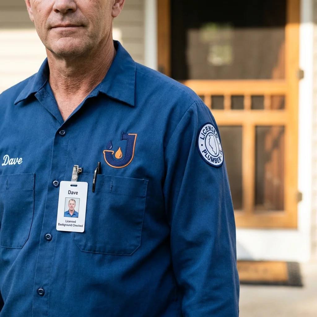 Licensed plumber showing ID badge in Robersonville, NC