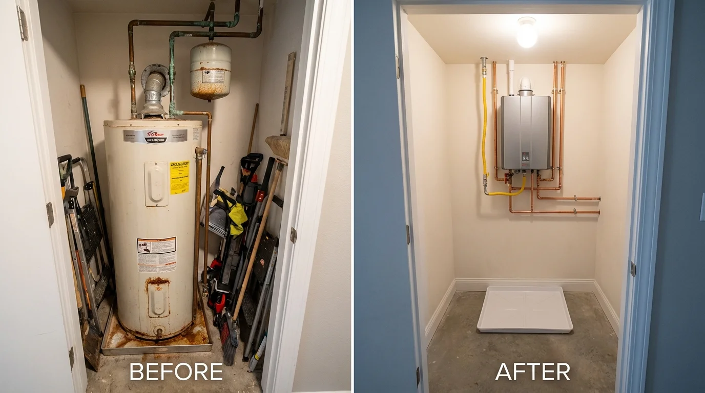 Tank water heater versus wall-mounted tankless unit comparison for Robersonville, NC homeowners