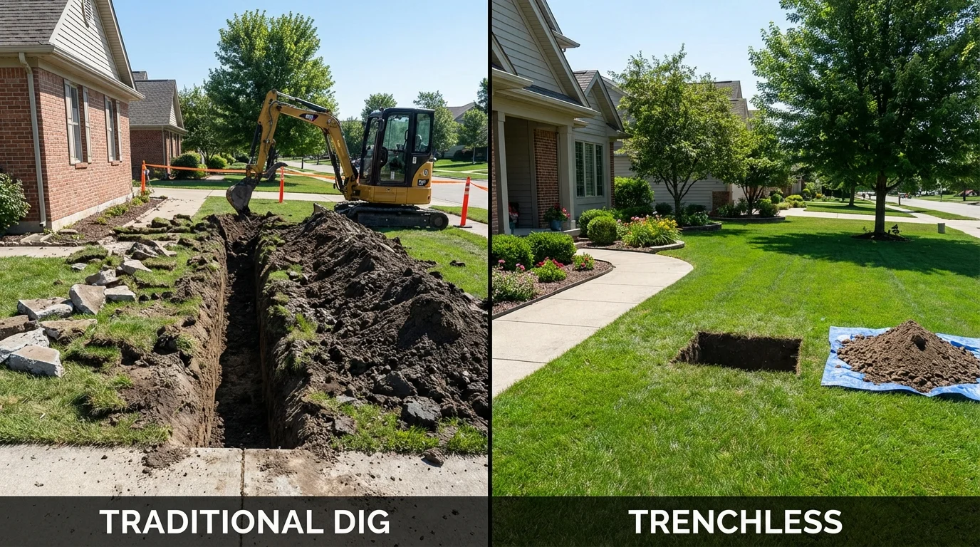 Trenchless sewer repair with minimal yard damage versus traditional excavation in Robersonville, NC